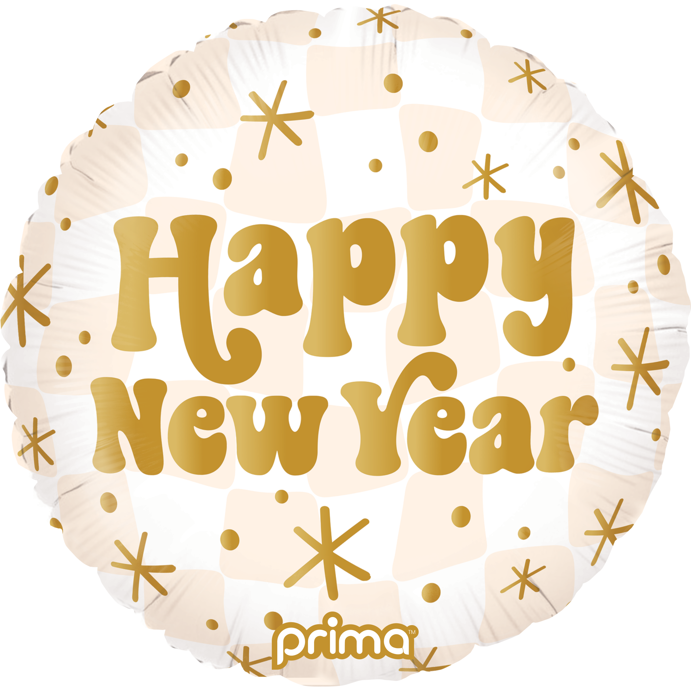 PRIMA 18" Round Happy New Year Gold & Neutral Checker